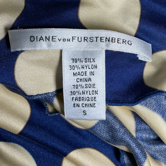 Diane Von Furstenberg Silk Cowl Neck Drapey Tunic Blue Cream Top/Dress Small - Picture 5 of 5